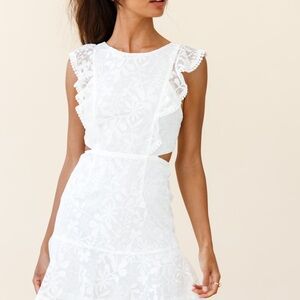 Selfie Leslie White Floral Lace Mini Dress with Ruffle Trim